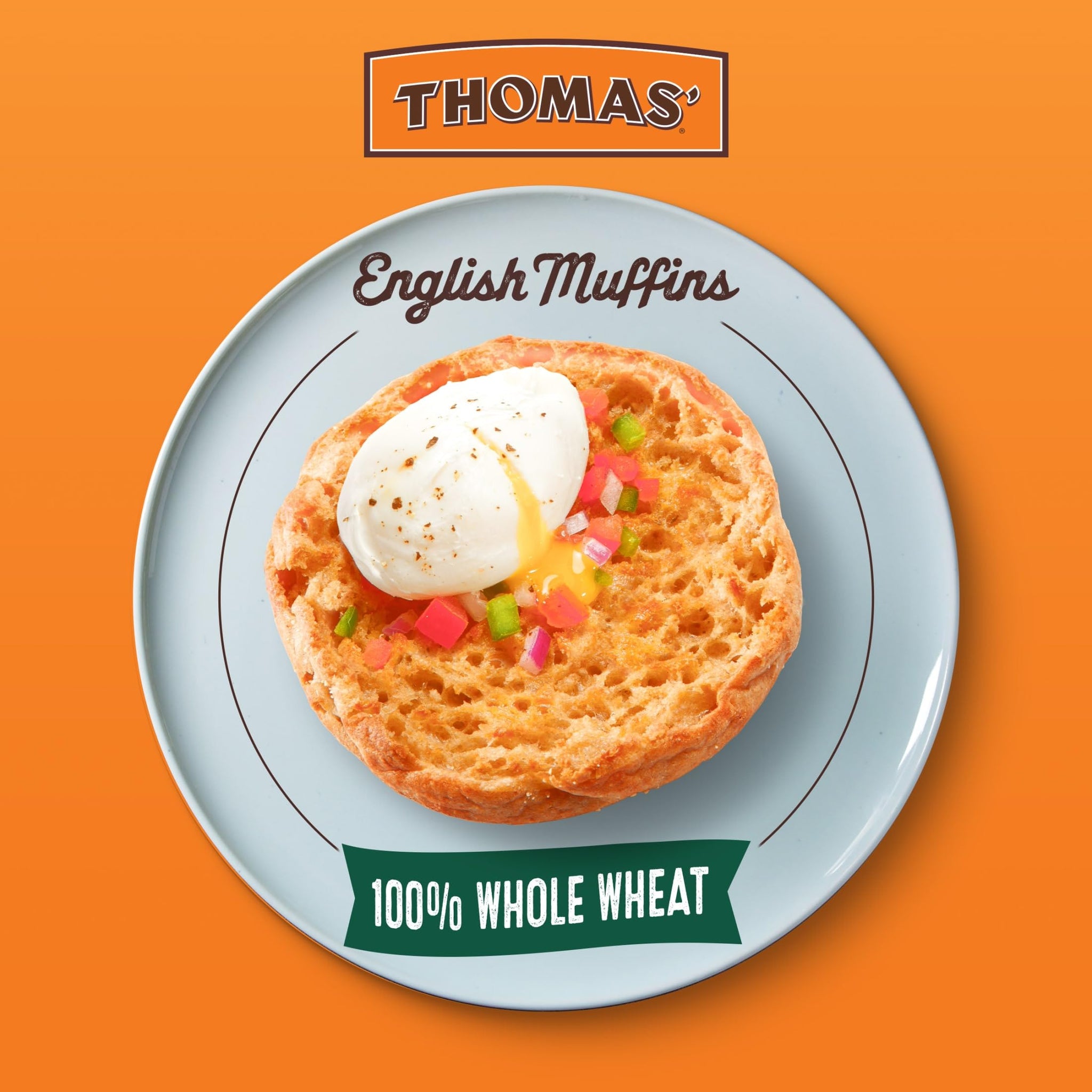 Thomas’ 100% Whole Wheat English Muffins, 6 Count, 12 Oz Package of English Muffins