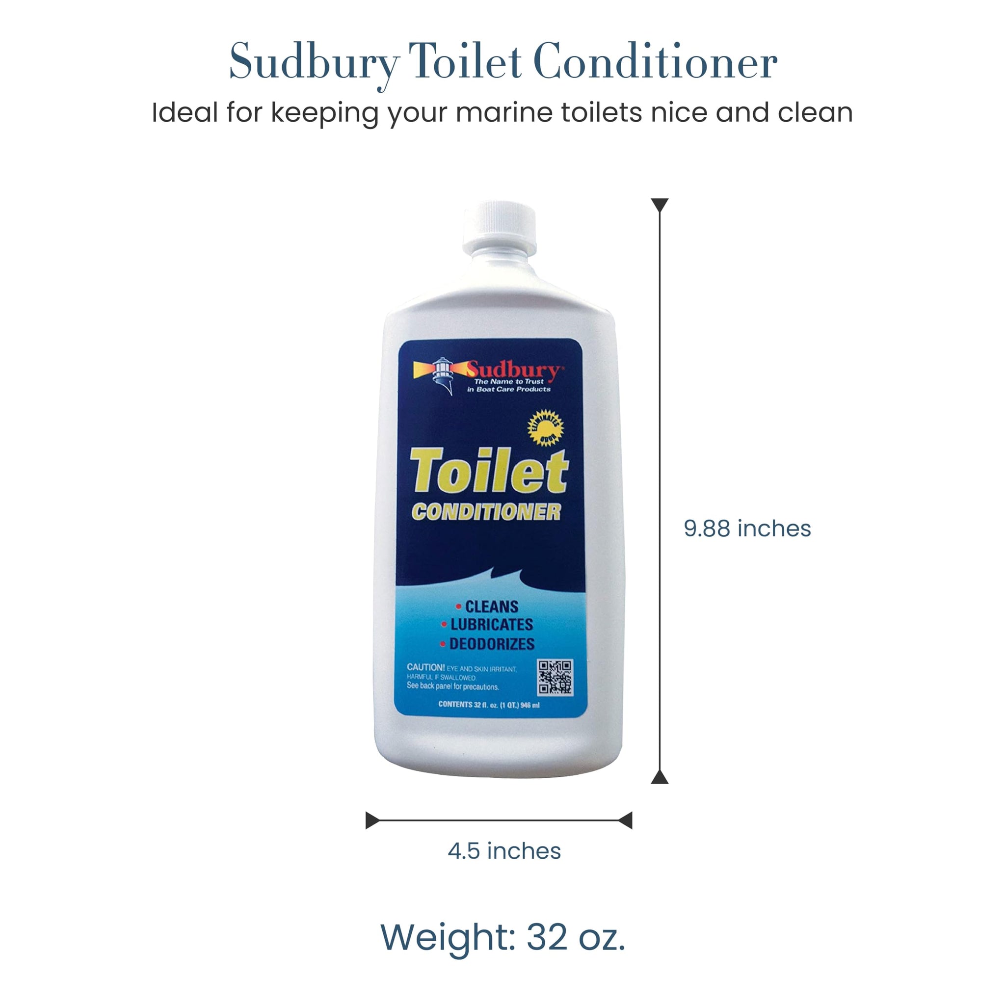 Sudbury Toilet Cleaner, Odor Eliminator for Marine Toilets, Essential Boat Accessories and Boat Cleaning Supplies, 32 oz.