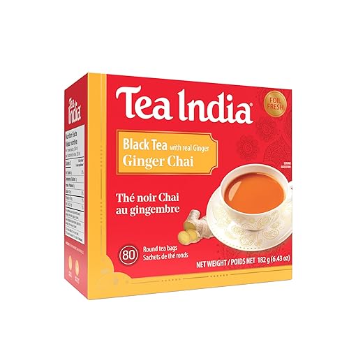 Tea India Ginger Chai Black Tea with Real Ginger Flavorful Blend Of Premium Black Tea, Ginger & Natural Ingredients Traditional Indian Caffeinated Tea