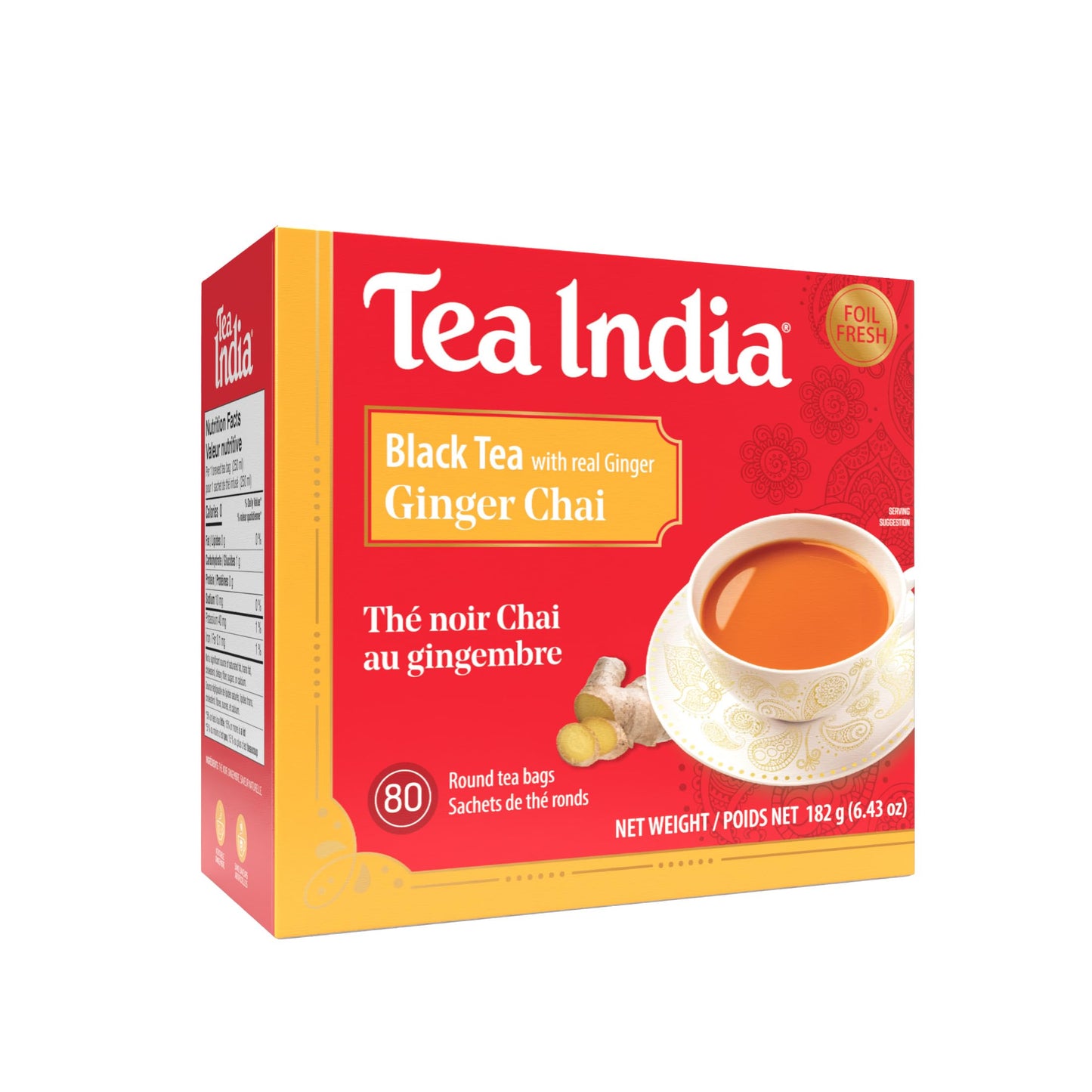 Tea India Ginger Chai Black Tea with Real Ginger Flavorful Blend Of Premium Black Tea, Ginger & Natural Ingredients Traditional Indian Caffeinated Tea