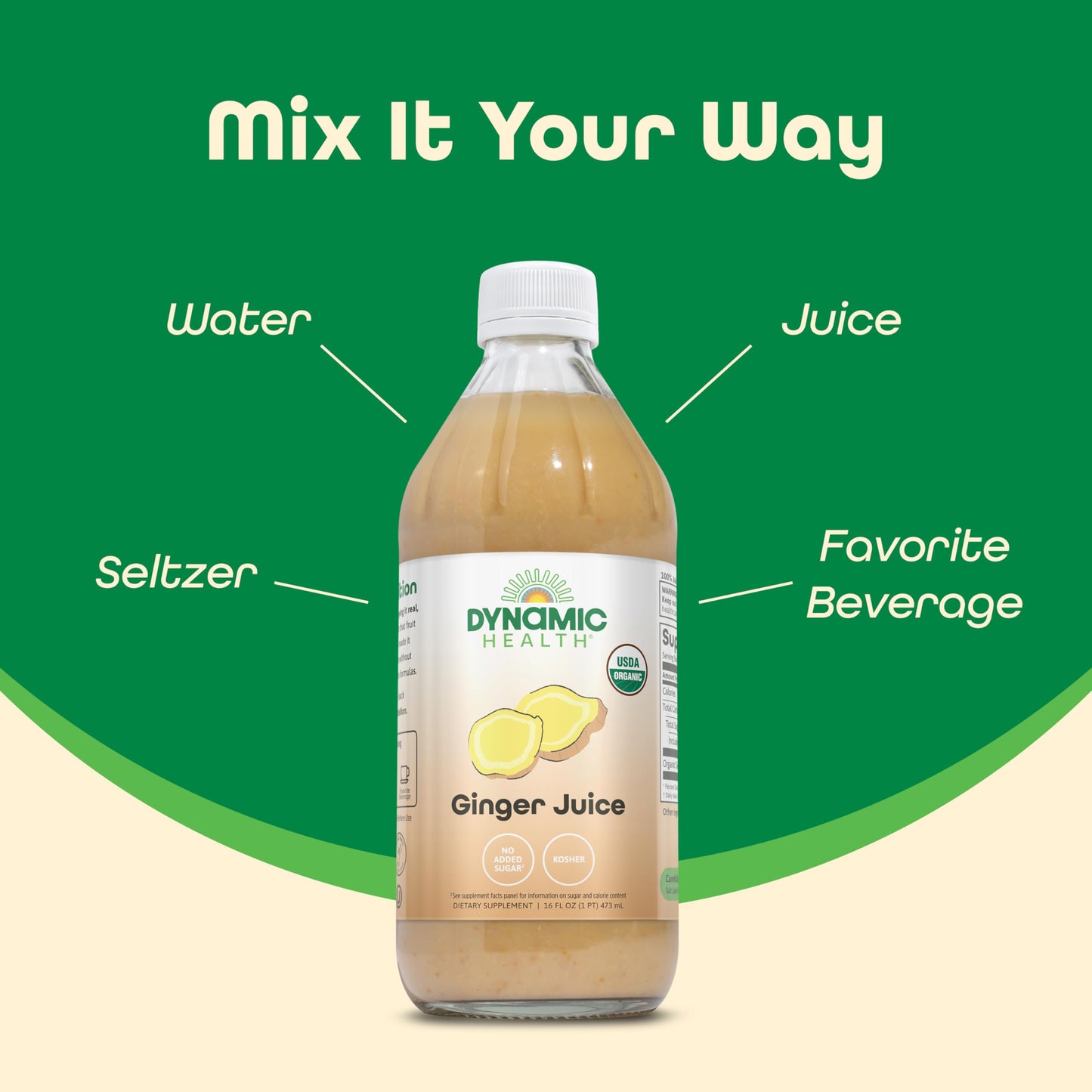 Dynamic Health Organic Ginger Juice - Bold, Plant-Powered Flavor for Wellness Support - USDA Organic, No Added Sugar, Kosher Certified - 31 Servings