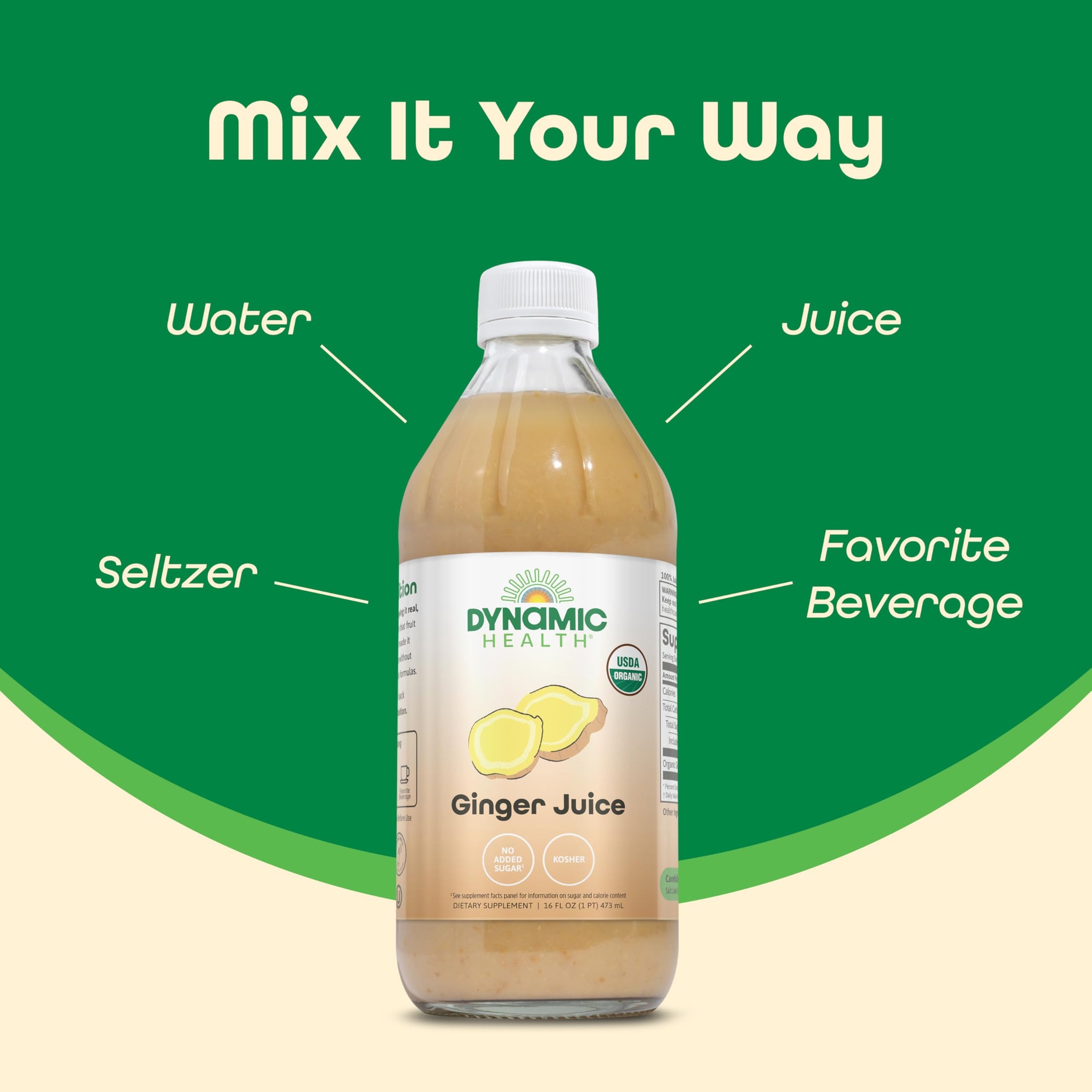 Dynamic Health Organic Ginger Juice - Bold, Plant-Powered Flavor for Wellness Support - USDA Organic, No Added Sugar, Kosher Certified - 31 Servings