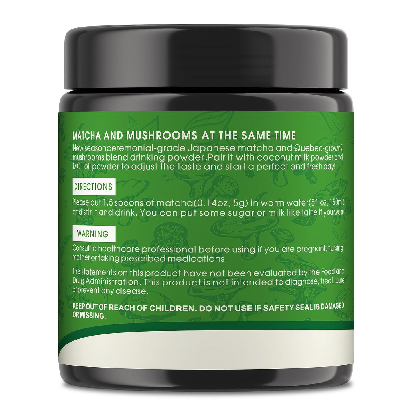 Mushroom Matcha Powder, Japanese Ceremonial Matcha Infused With 7 Superfood Mushrooms, MCT Oil, Coconut Milk Powder, Natural, Gluten Free, Taste Great