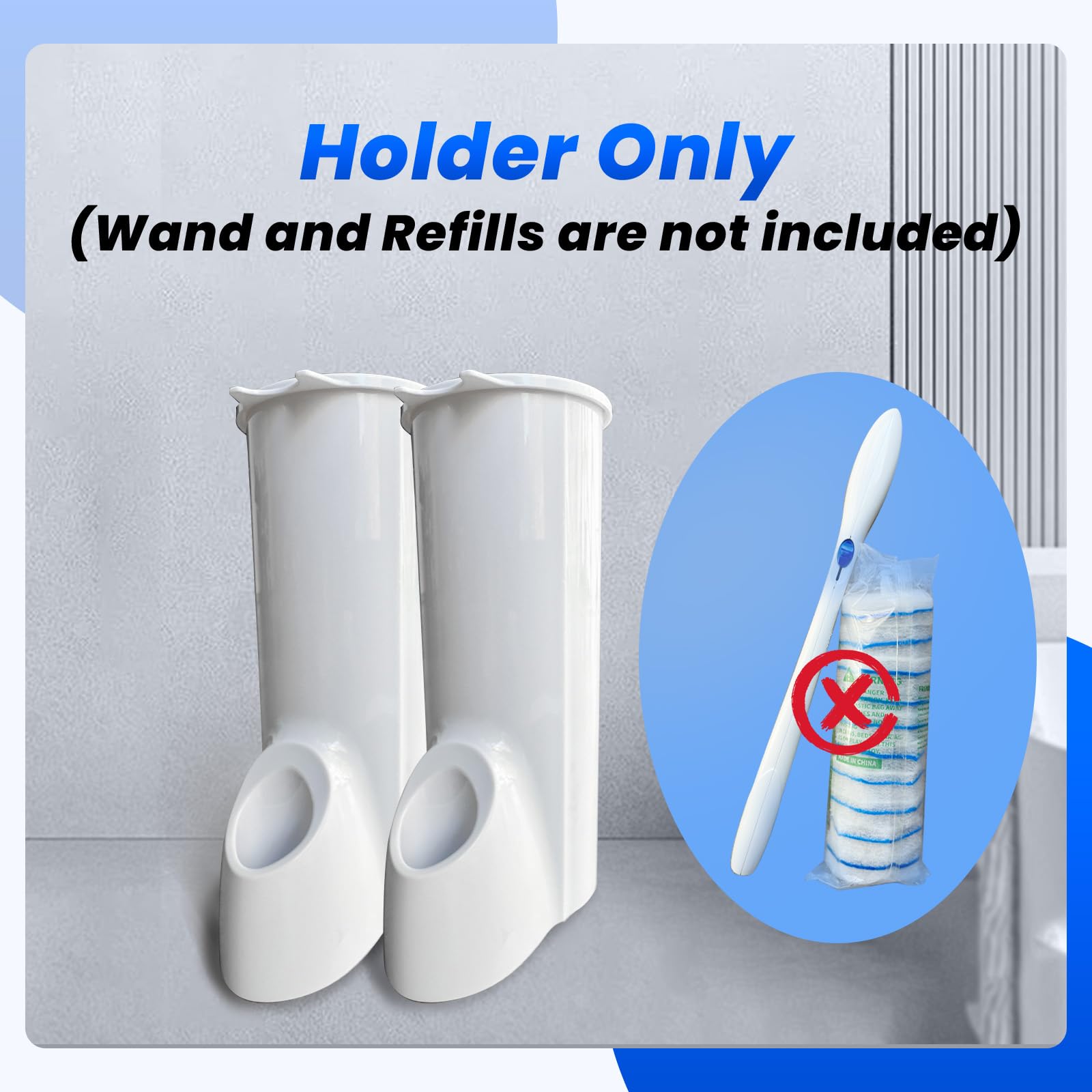 2 Packs Toilet Wand Caddy Holder (Holder Only, No Wand), Disposable Brush Kit, Stand Toilet Cleaning Starter Kit, Wall Mounted Storage Caddy.