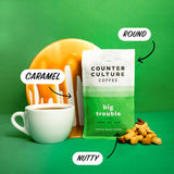 Counter Culture Whole Bean Coffee 2-Pack (Big Trouble - Medium Dark Roast & Slow Motion - Organic Decaf Medium Roast) Sustainably Sourced, Whole