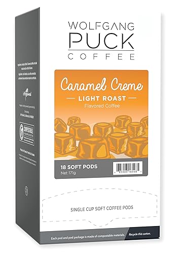 Wolfgang Puck Coffee Caramel Creme, 9.5 Gram soft Pods, 18 Count (Pack of 3)