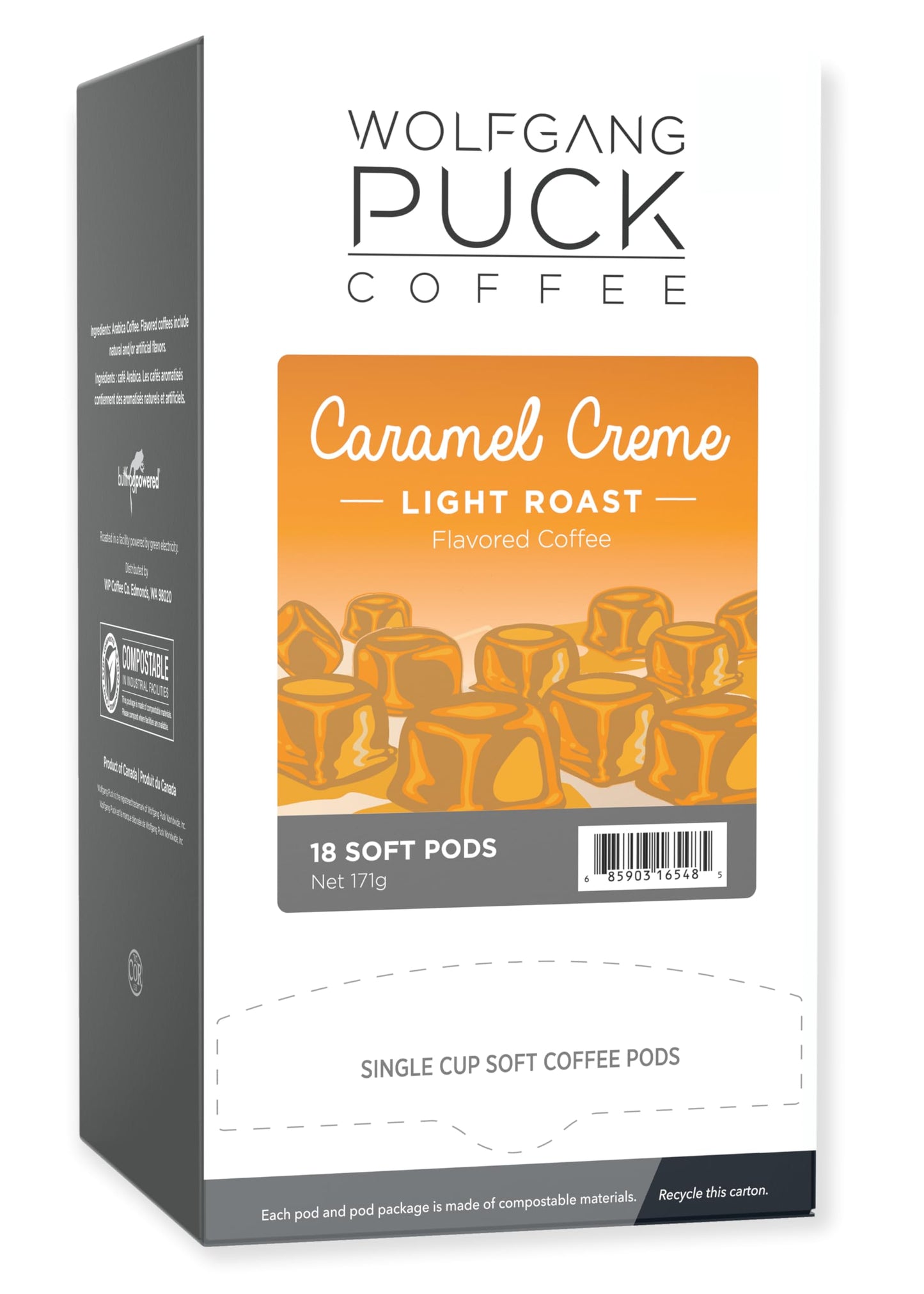 Wolfgang Puck Coffee Caramel Creme, 9.5 Gram soft Pods, 18 Count (Pack of 3)