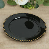 TCF Linen 10" Dinner Plates - Set of 20 - Plastic Black Gold Round Disposable Plate Beaded Rim, Ideal for Decoration Party Wedding Bulk Events