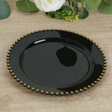 TCF Linen 10" Dinner Plates - Set of 20 - Plastic Black Gold Round Disposable Plate Beaded Rim, Ideal for Decoration Party Wedding Bulk Events