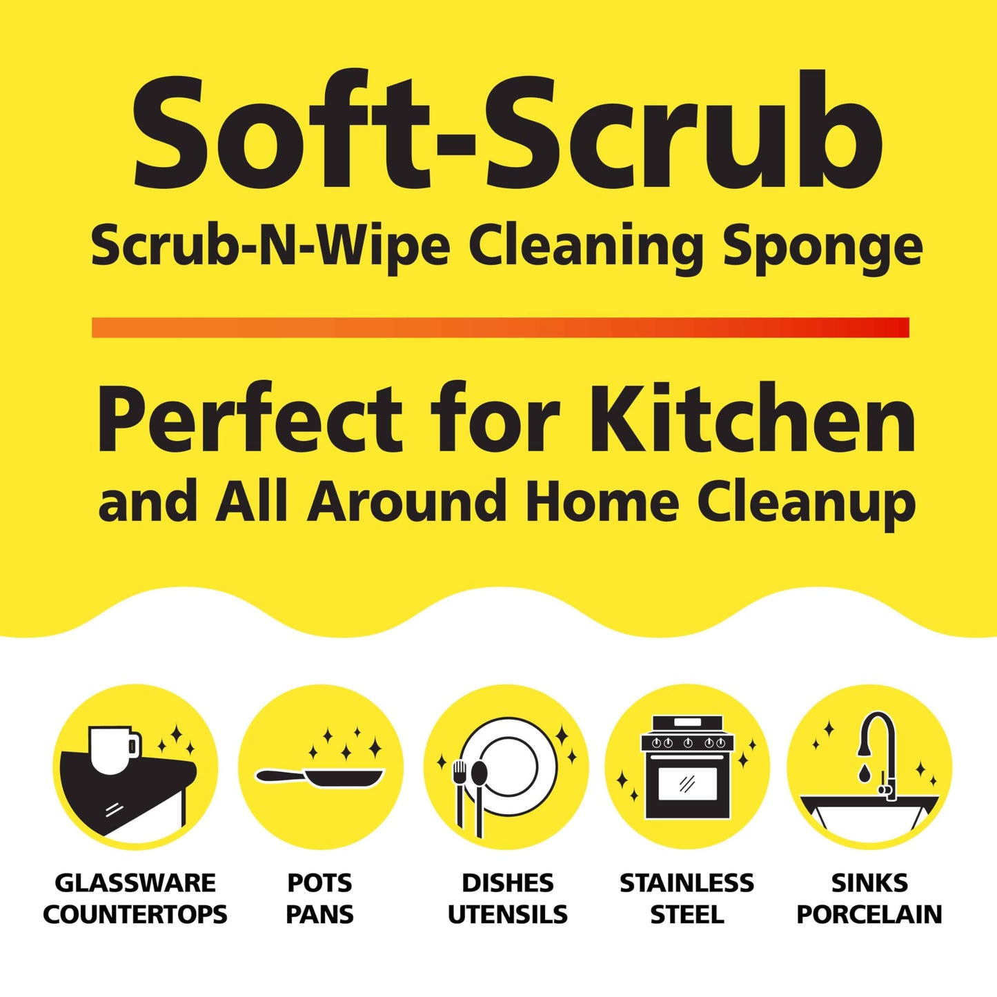 Soft-Scrub by Tuff-Scrub Scrub-N-Wipe Pad, Large, 6-Pack, Microfiber, Multi-Surface, Non-Scratch, Dual-Sided, Scrubber for Dishes, Sinks, Non-Stick