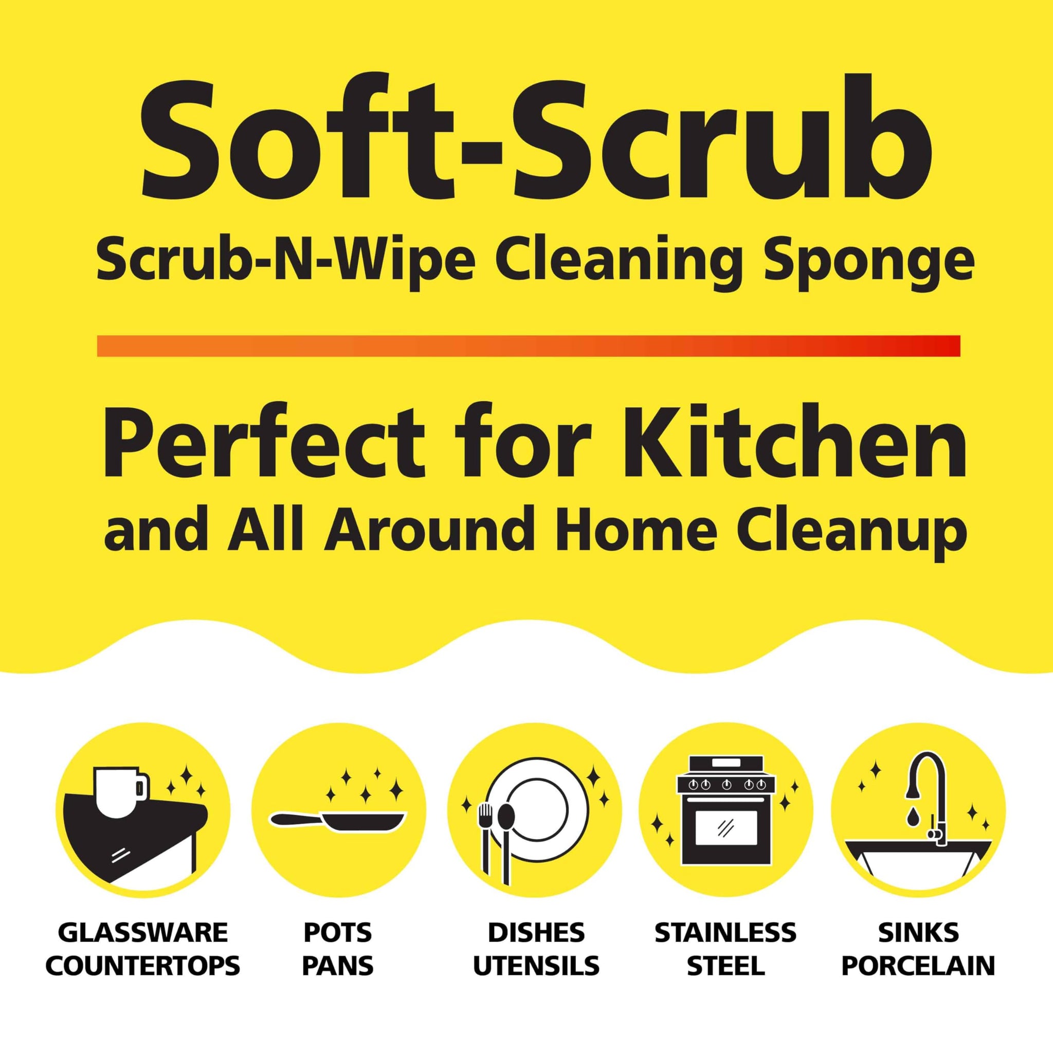 Soft-Scrub by Tuff-Scrub Scrub-N-Wipe Pad, Large, 6-Pack, Microfiber, Multi-Surface, Non-Scratch, Dual-Sided, Scrubber for Dishes, Sinks, Non-Stick