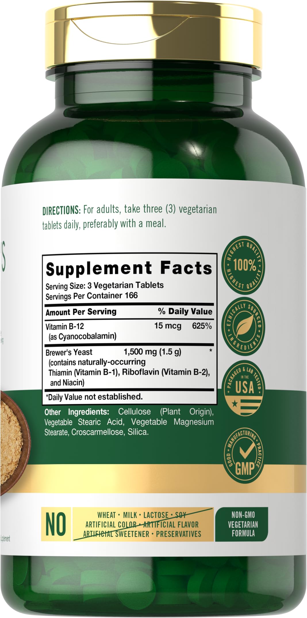 Carlyle Brewers Yeast Tablets with Vitamin B12 | 1500mg | 500 Count | Non-GMO & Vegetarian Supplement