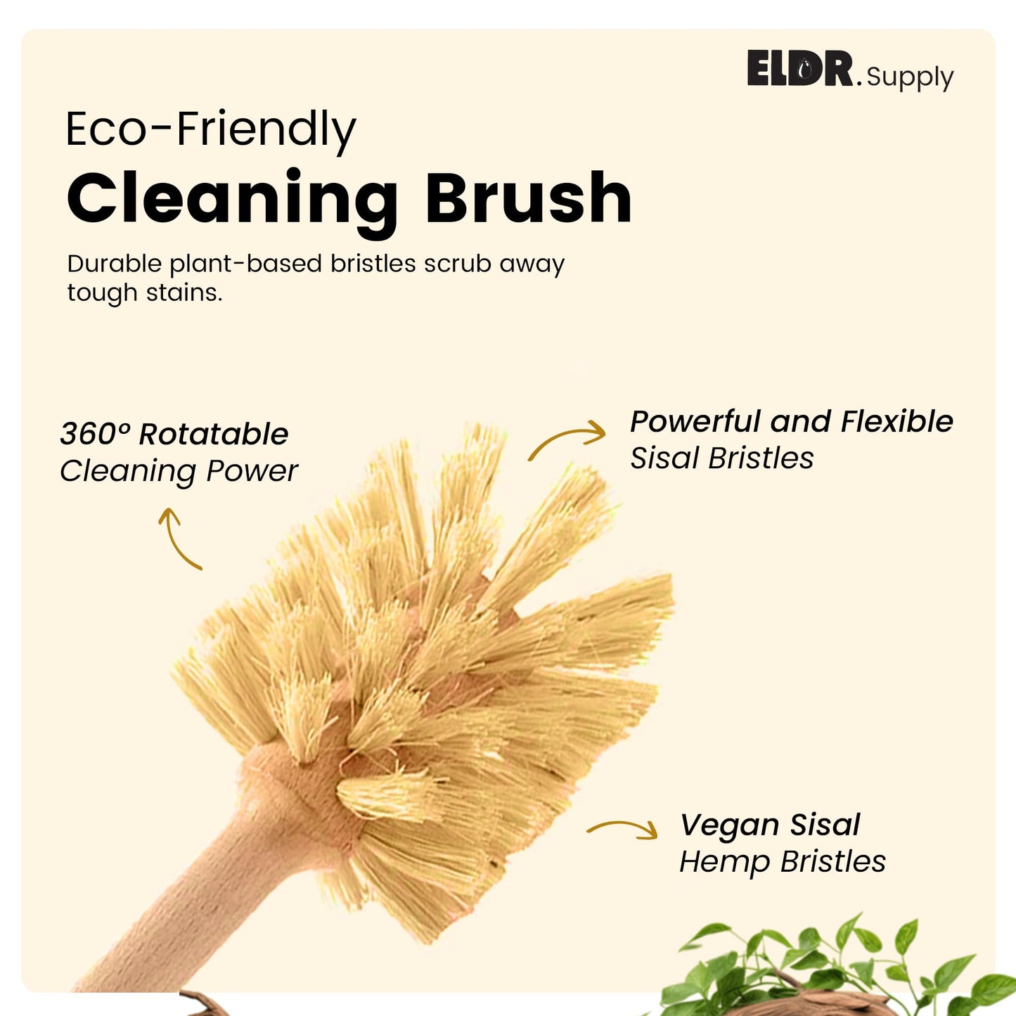 ELDR Supply Bottle Brush, 14in Extra Long German Beechwood Handle, Strong Hemp Bristles, Zero Waste, Cleans and Scrubs Hard to Reach Wide Mouth Jars