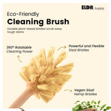 ELDR Supply Bottle Brush, 14in Extra Long German Beechwood Handle, Strong Hemp Bristles, Zero Waste, Cleans and Scrubs Hard to Reach Wide Mouth Jars