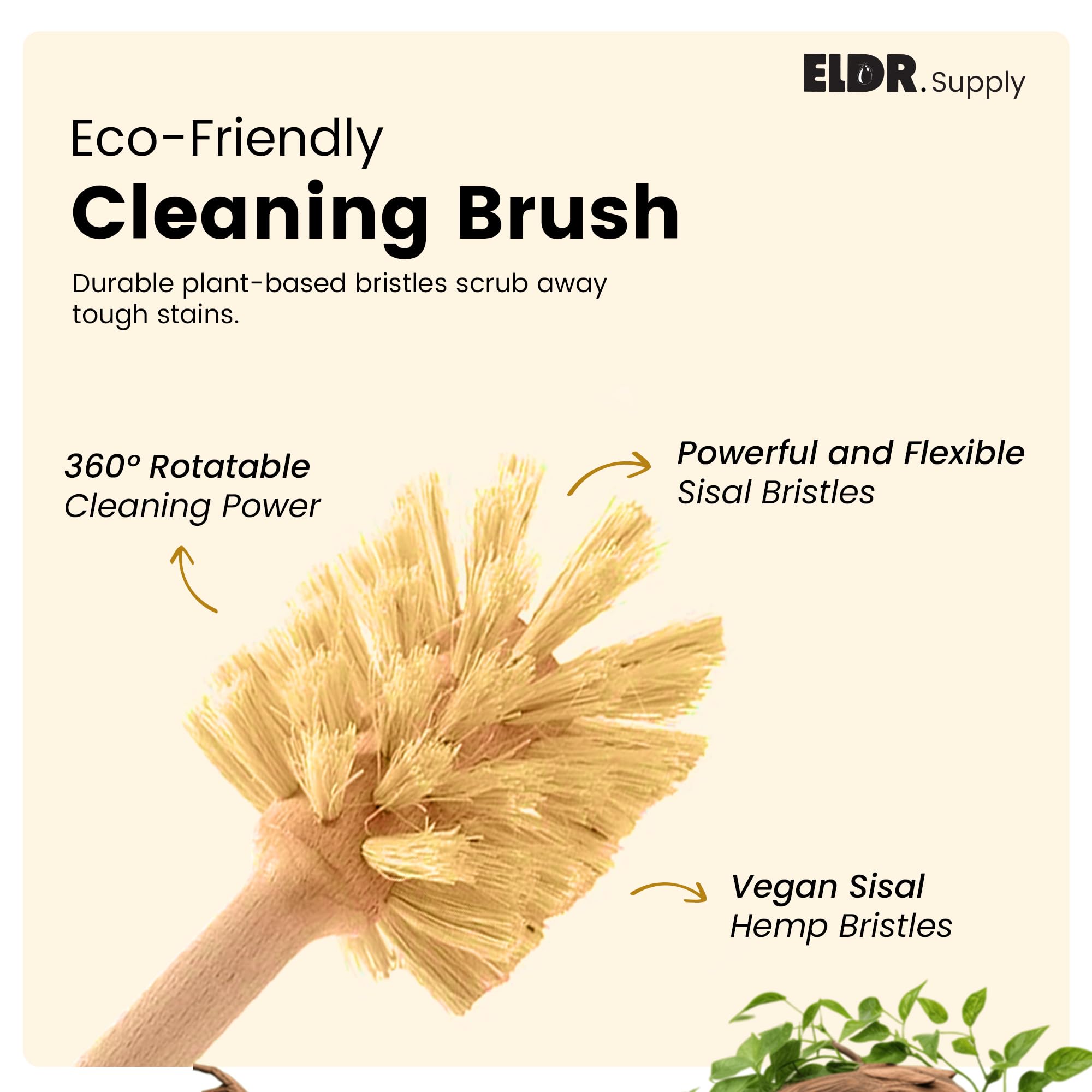 ELDR Supply Bottle Brush, 14in Extra Long German Beechwood Handle, Strong Hemp Bristles, Zero Waste, Cleans and Scrubs Hard to Reach Wide Mouth Jars