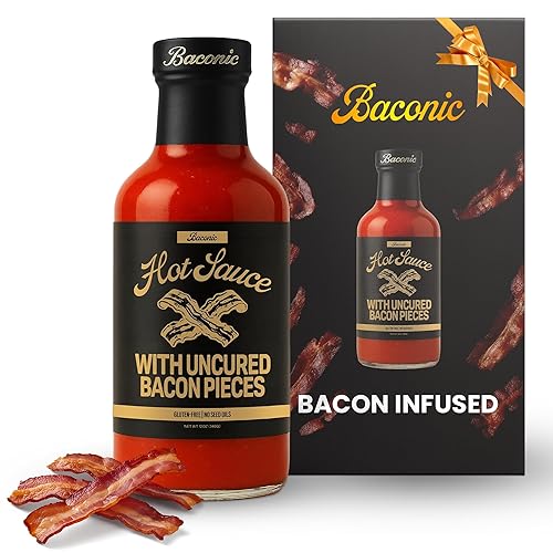 Baconic Bacon Infused Hot Sauce with Real Bacon Bits - Spicy, Zero Sugar, Keto-Friendly, No Seed Oils - Bold Flavor in 12oz Glass Bottle - Perfect