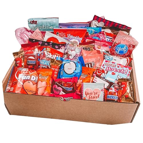 Munchie Mountain 75-Count Valentine Care Package and Valentine's Day Candy Snack Box for Boyfriend, Girlfriend, College student, Grandkids, Husband