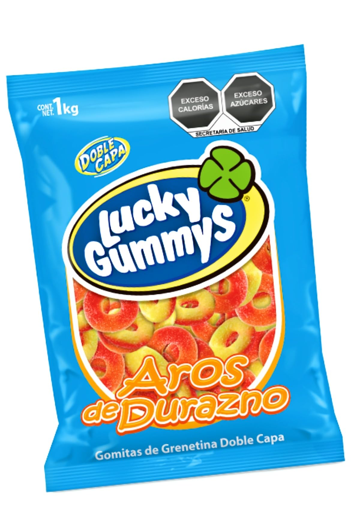 Lucky Gummys Double Layered Peach Rings Gummy Candy Aros de Durazno, bag of 2.2 Lb