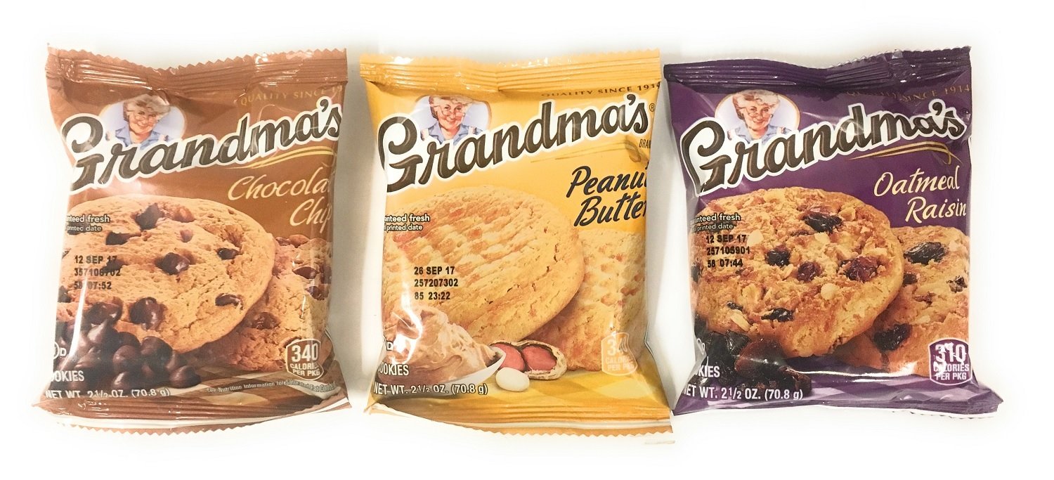 Grandma's Cookies 2.5 Oz Packages Bundle of 15 Pack in Three Flavors: 5 Each of Oatmeal Raisin, Peanut Butter, and Chocolate Chip