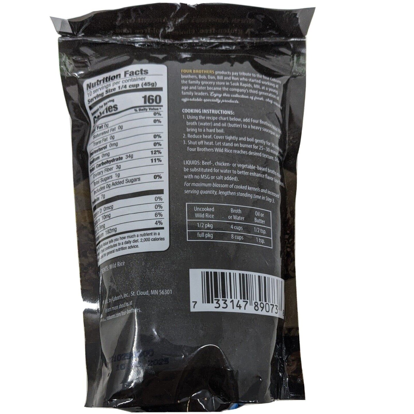 Minnesota Grown Wild Rice by Four Brothers 1lb Cultivated Premium Raw Gluten-Free Cholesterol-Free 1 Pound Traditionally Bat-Roasted Package Rice