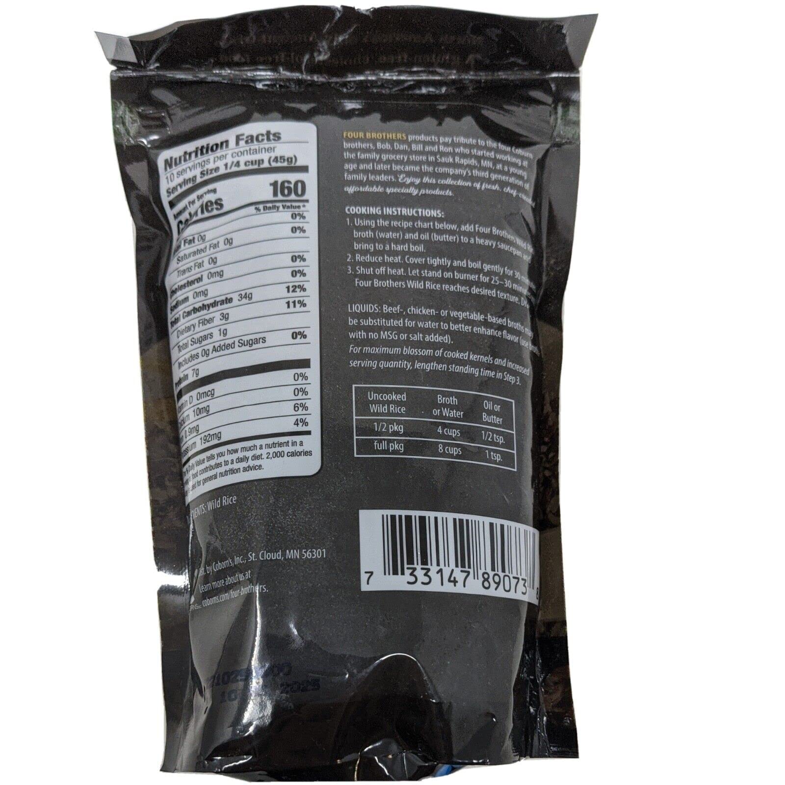 Minnesota Grown Wild Rice by Four Brothers 1lb Cultivated Premium Raw Gluten-Free Cholesterol-Free 1 Pound Traditionally Bat-Roasted Package Rice