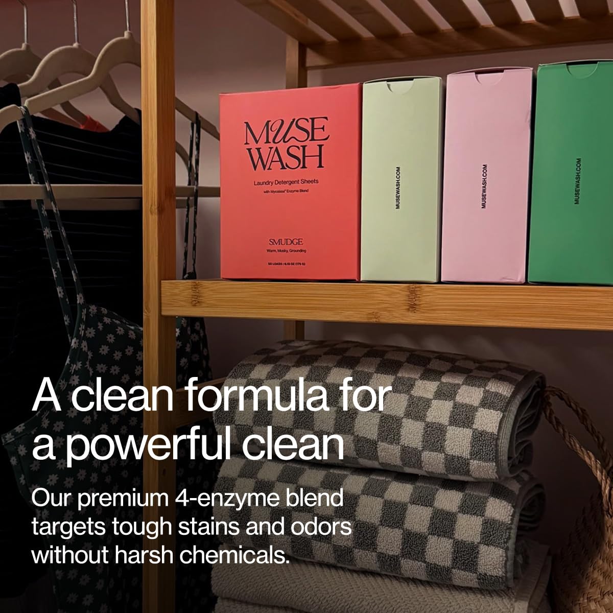 MUSEWASH Laundry Detergent Sheets | Enzyme-Powered, Vegan, Paraben-Free | Luxury Scents | Plastic-Free, Eco-Friendly, Travel-Friendly Packaging (50