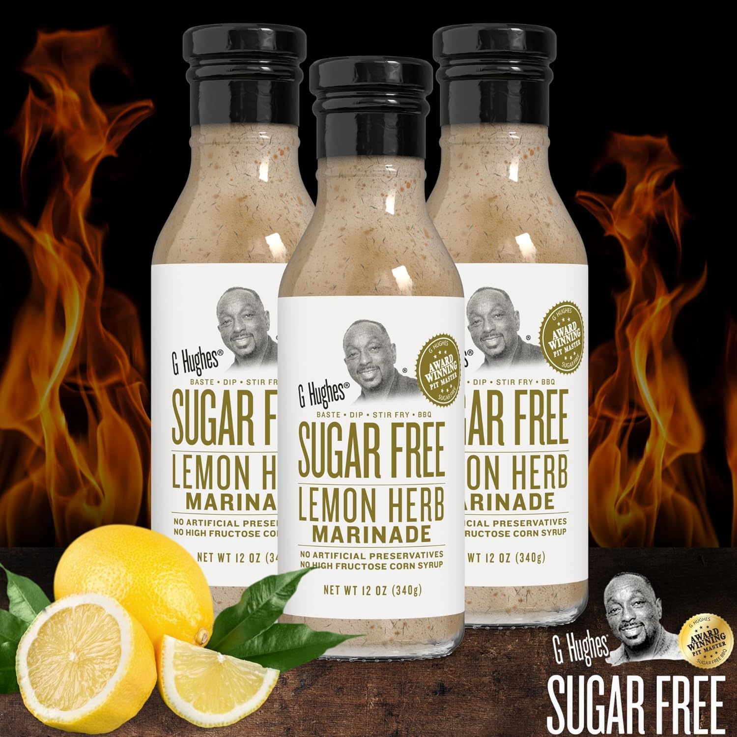 G Hughes Sugar Free Lemon Herb Marinade, Low Carb - 12 Oz (3-Pack)