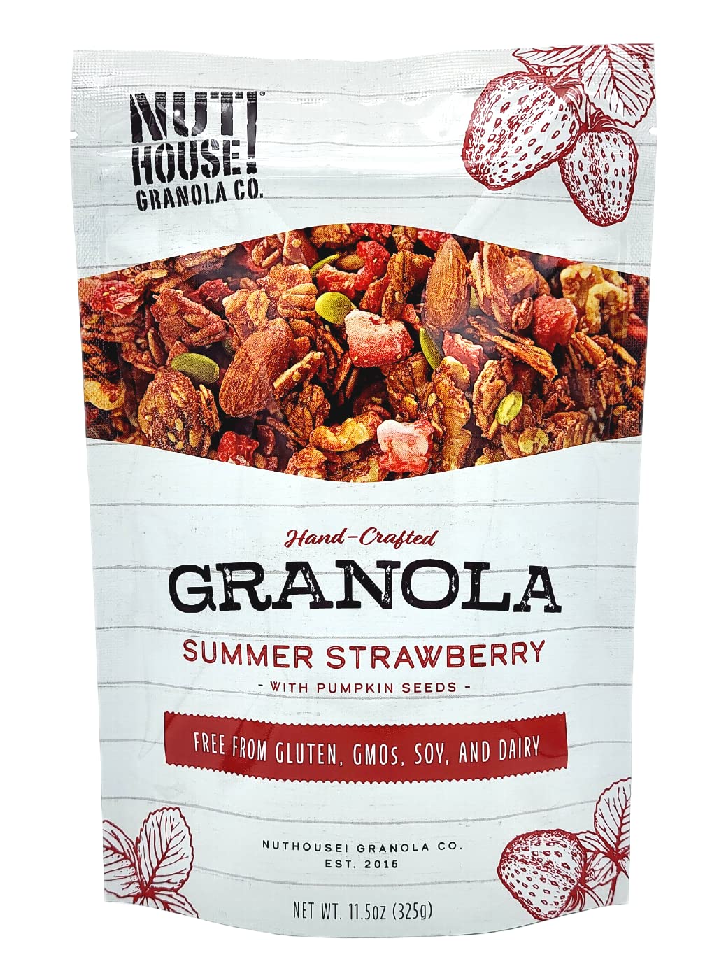 NutHouse! Granola Company - Premium Summer Strawberry Granola | Certified Gluten-Free, Non-GMO, Kosher | Vegan, Soy-Free | 11.5 oz. Bag (1-Pack)