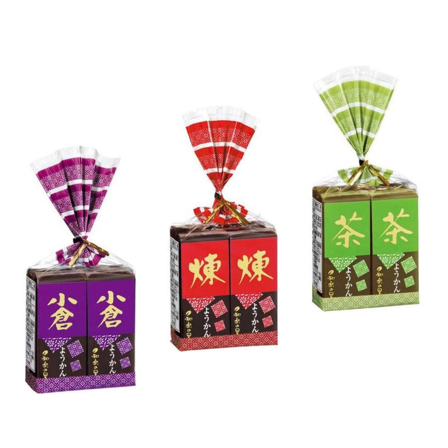 (Set of 3) Warakuno Sato Mini Yokan 4 pieces, 3 types: Neri (58g x 4), Ogura (58g x 4), Matcha Green Tea (57g x 4) - Total 12 pieces - Traditional