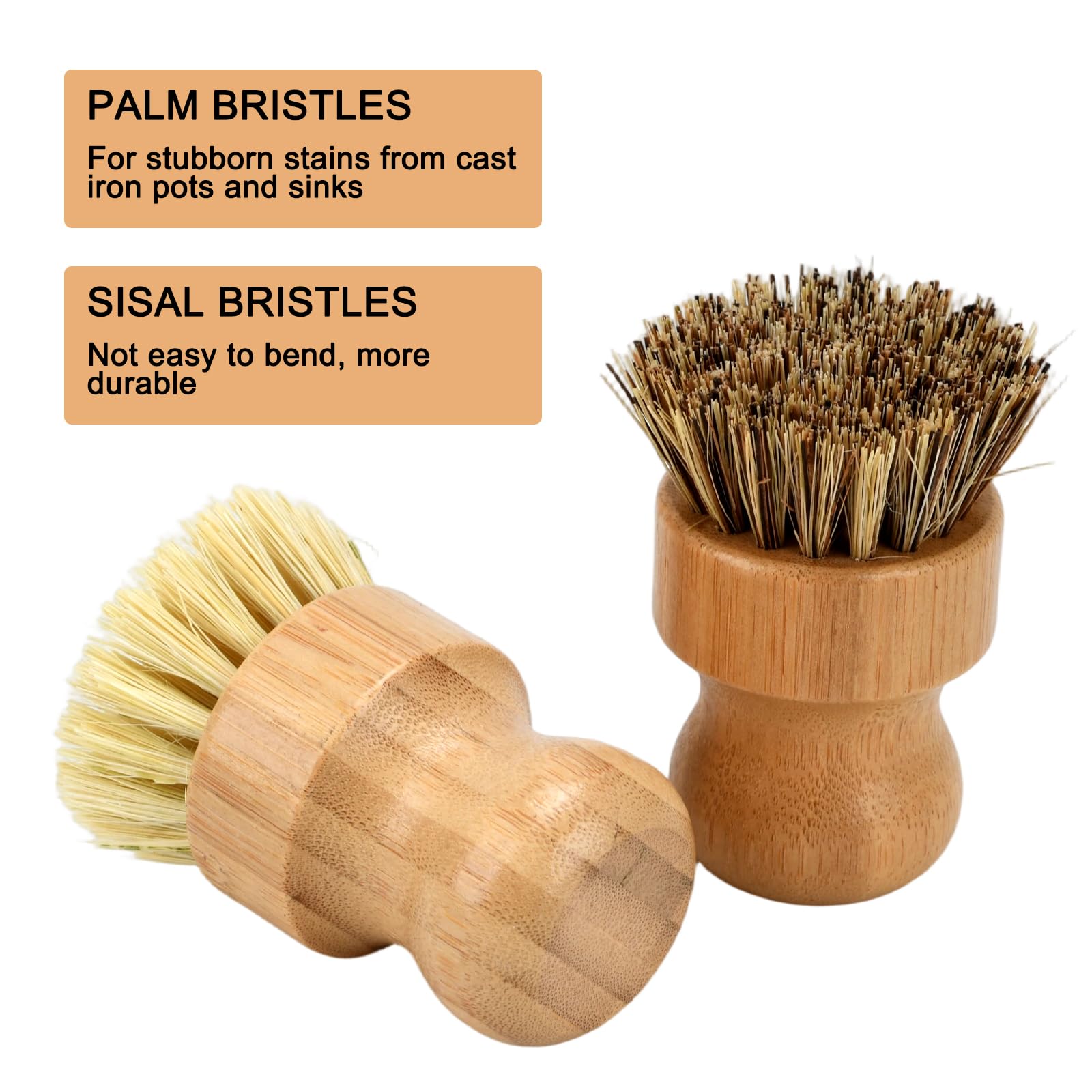 4 Piece Bamboo Dish Brush Set - Bamboo Dish Bottle Brush with Sisal, Dish Scrubber for Kitchen Cleaning Dishes, Pots, Pans