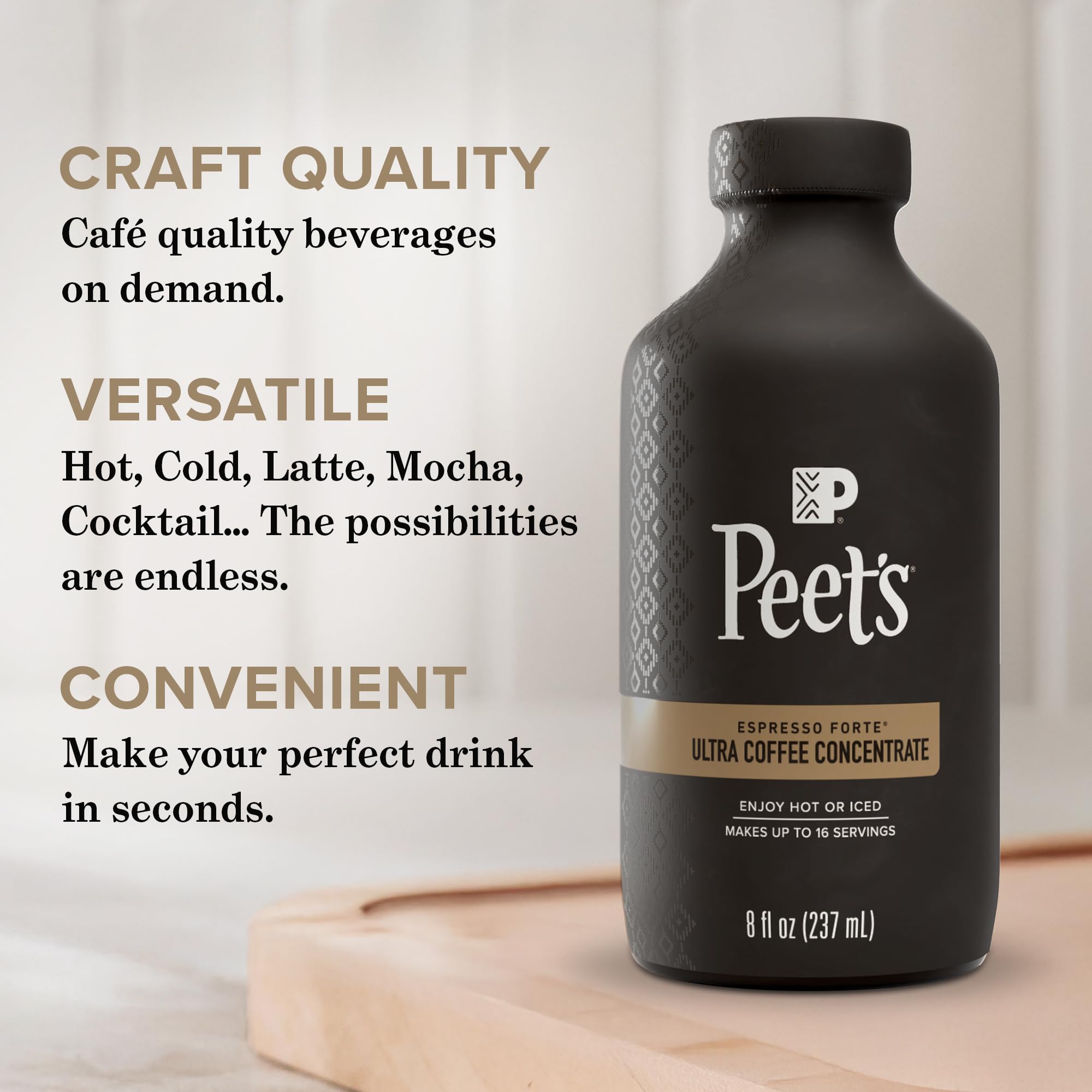 Peet's Coffee, Ultra Coffee Concentrate, Instant Hot, Cold Brew, or Iced Coffee, 100% Arabica Coffee - Espresso Forte, 8 Fluid Ounce Bottle (16