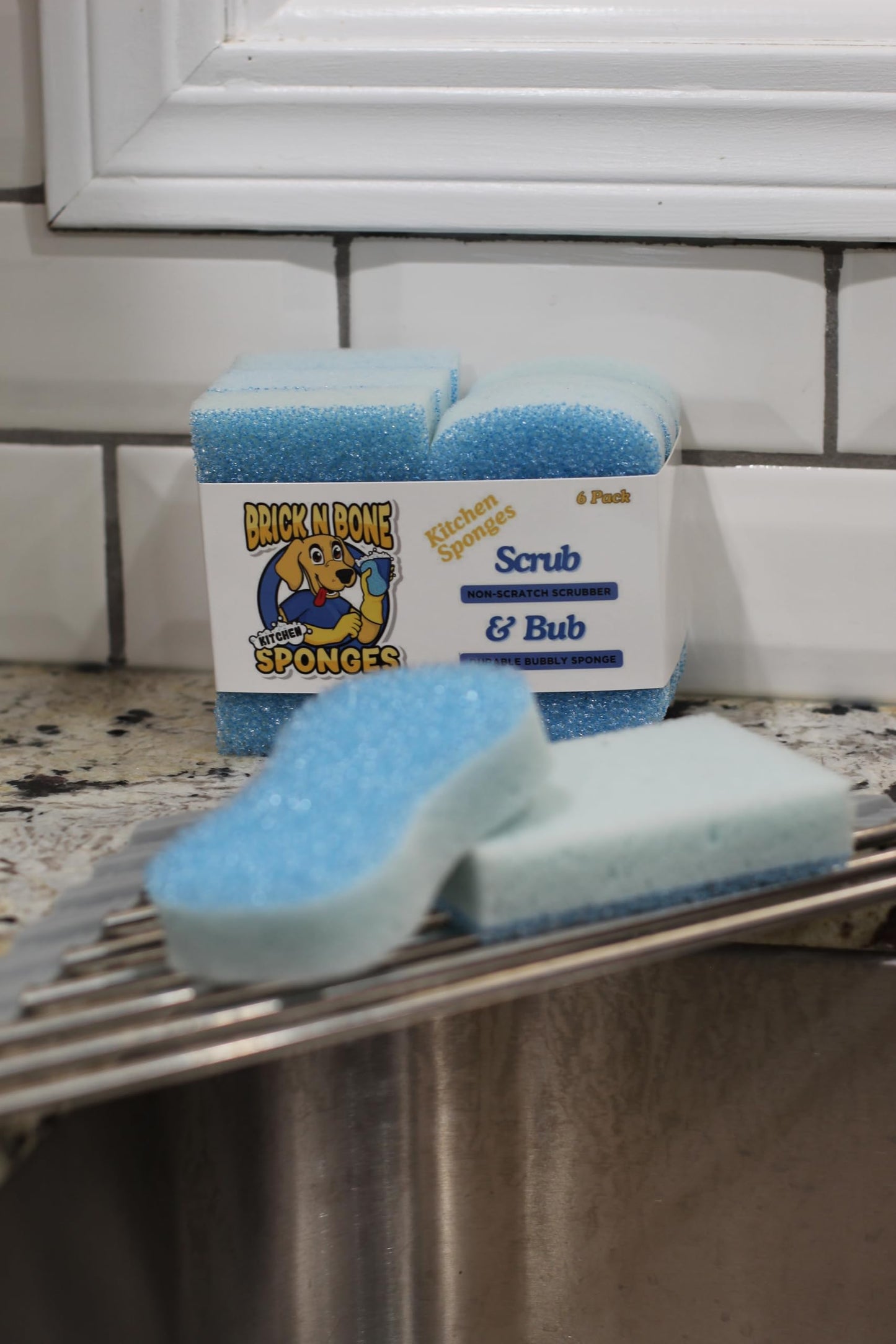 on-Scratch Kitchen Scrub Sponge - 6 Pack - Multi-Purpose Cleaning Sponge, Dish Washing Scrubber Sponge, Household Cleaning Sponges, Bathroom