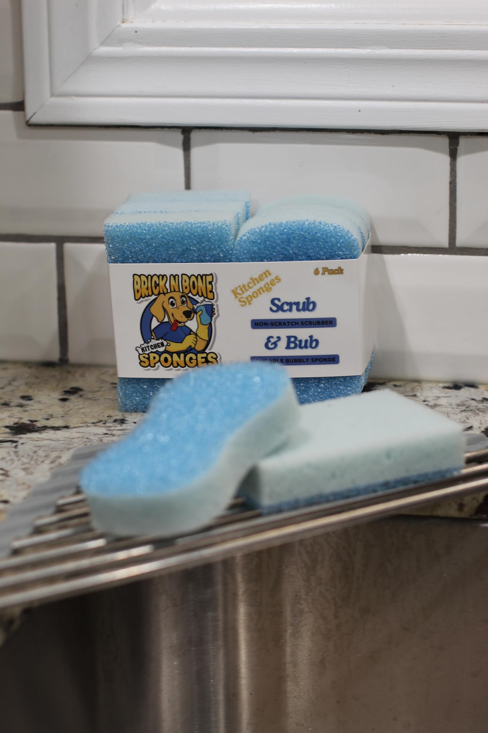on-Scratch Kitchen Scrub Sponge - 6 Pack - Multi-Purpose Cleaning Sponge, Dish Washing Scrubber Sponge, Household Cleaning Sponges, Bathroom