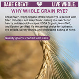 Great River Milling Organic Whole Grain Rye Berries | High-Fiber, Nutrient-Rich Ancient Grain | Non-GMO, Kosher | Ideal for Baking, Sourdough, Salads