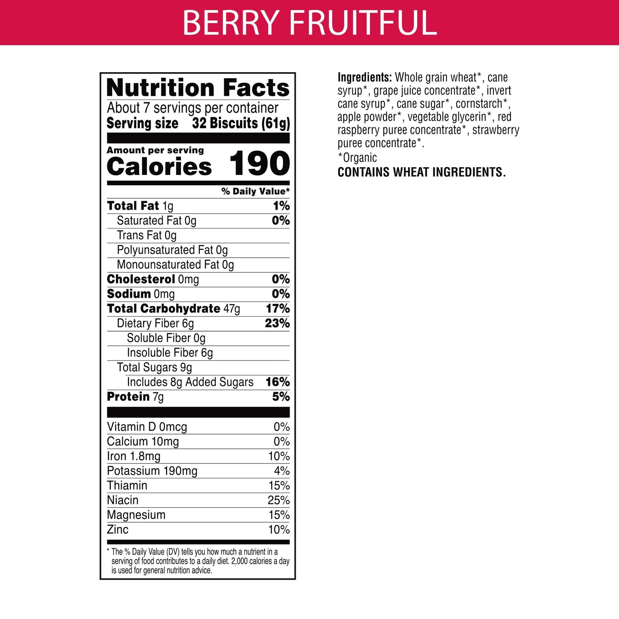 Kashi Breakfast Cereal, Vegan Protein, Organic Fiber Cereal, Berry Fruitful, 15.6oz Box (1 Box)