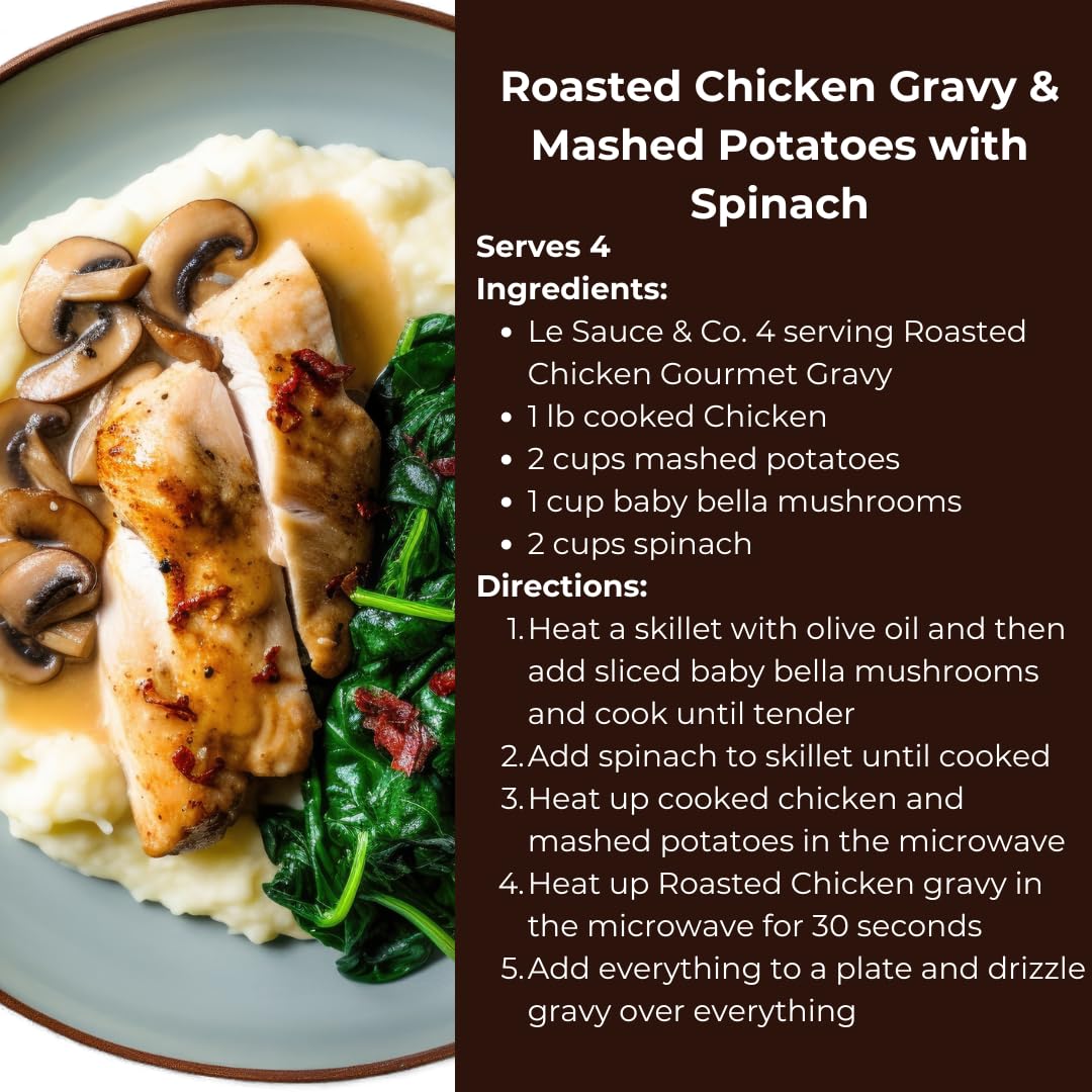 Le Sauce & Co. 4-serving Roasted Chicken Gourmet Brown Gravy, Gluten Free, Premium Broth, Add to Rotisserie Chicken Breast, Mashed Potatoes, Pantry