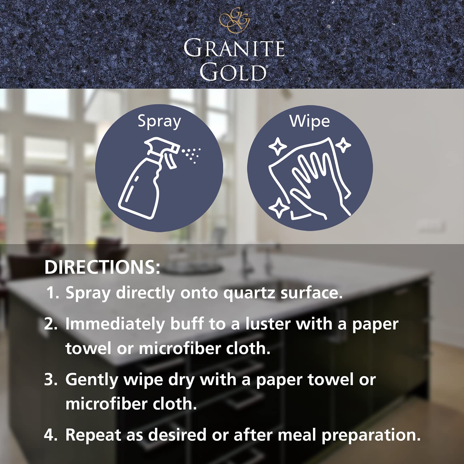 Granite Gold Quartz Clean & Shine Streak-Free Cleaner, Deeps Cleans and Polishes Quartz and Natural Stone Surfaces Including Silestone, LG, and More