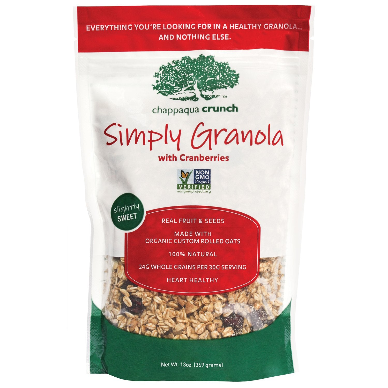 Chappaqua Crunch Simply Granola, Cranberry - Custom Rolled Oats with Sweetened Dried Cranberries - 13oz Pouch (Pack of 1)
