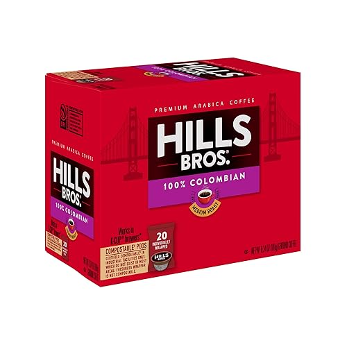 Hills Bros Single Serve Coffee Pods, 100% Colombian Ground Coffee, Medium Roast, 20 Count - Keurig Compatible, Roasted Arabica Coffee Beans, Smooth