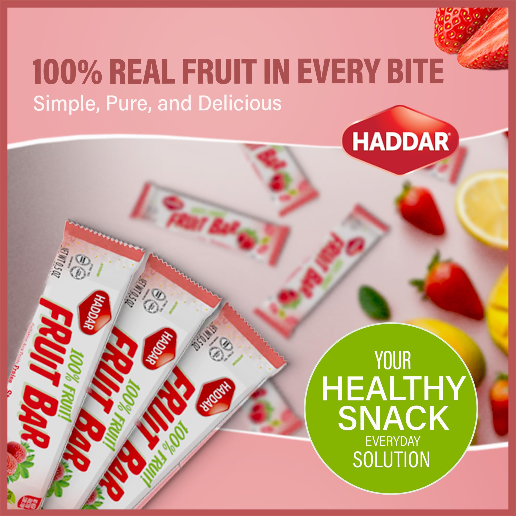 Haddar 100% Fruit,. Strawberry Fruit Leather Bars (Box of 55)