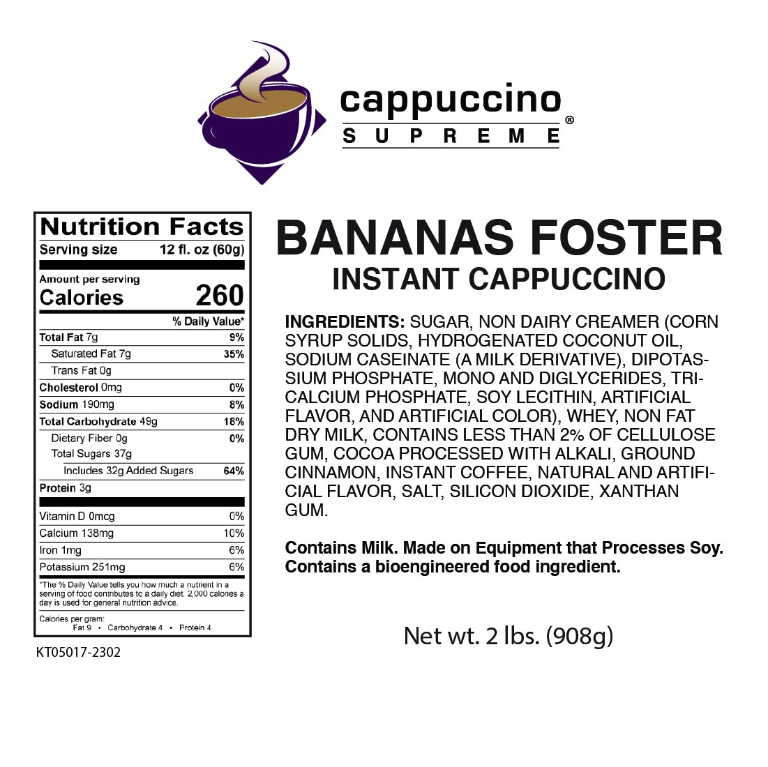 Cappuccino Supreme 2 lb bag Bananas Foster Instant Cappuccino Mix