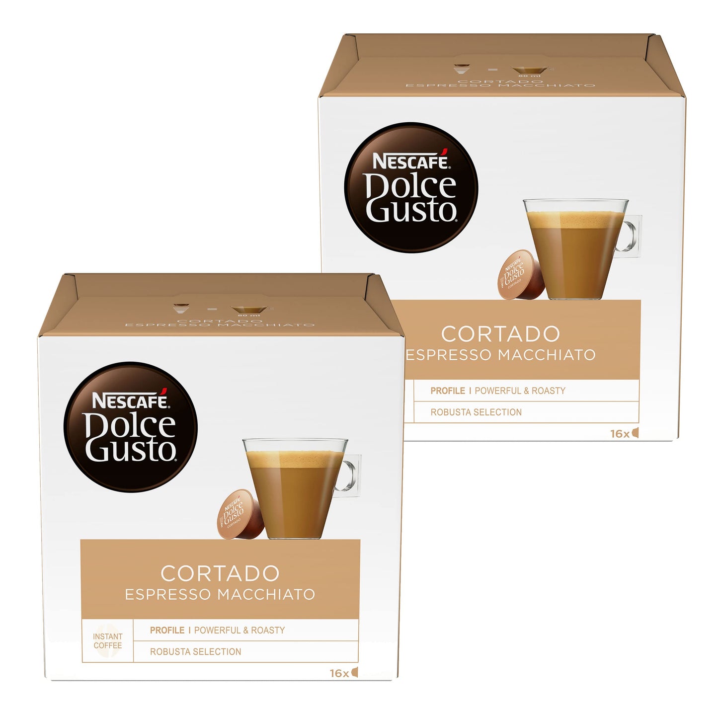 Nescafé Dolce Gusto Cortado Espresso Macchiato, Pack of 2, (32 Capsules in total)