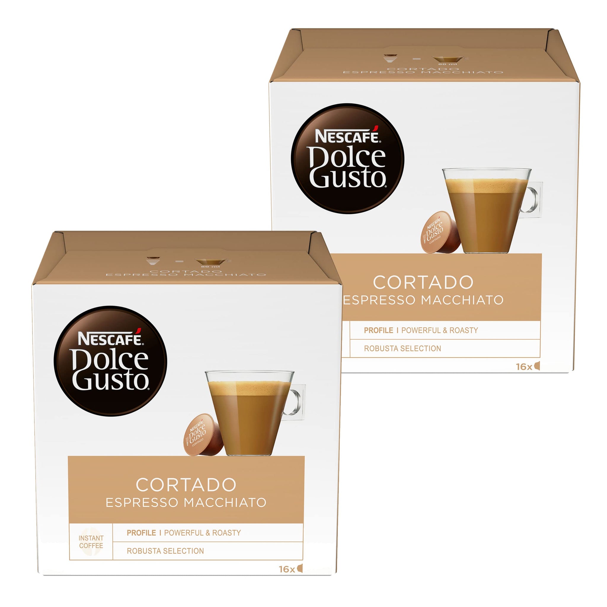 Nescafé Dolce Gusto Cortado Espresso Macchiato, Pack of 2, (32 Capsules in total)