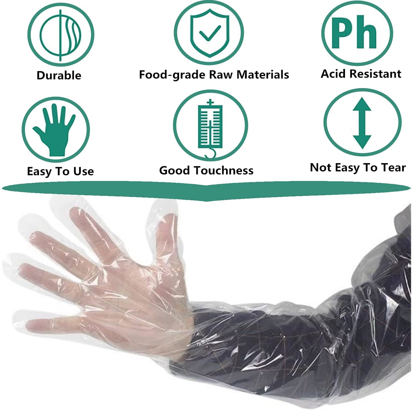 goldhik 50pcs Long Disposable Gloves, Extra Long Full Arm 34inch - Veterinary Insemination Rectal Gloves for Field Dressing, Gutting Deer, Gardening