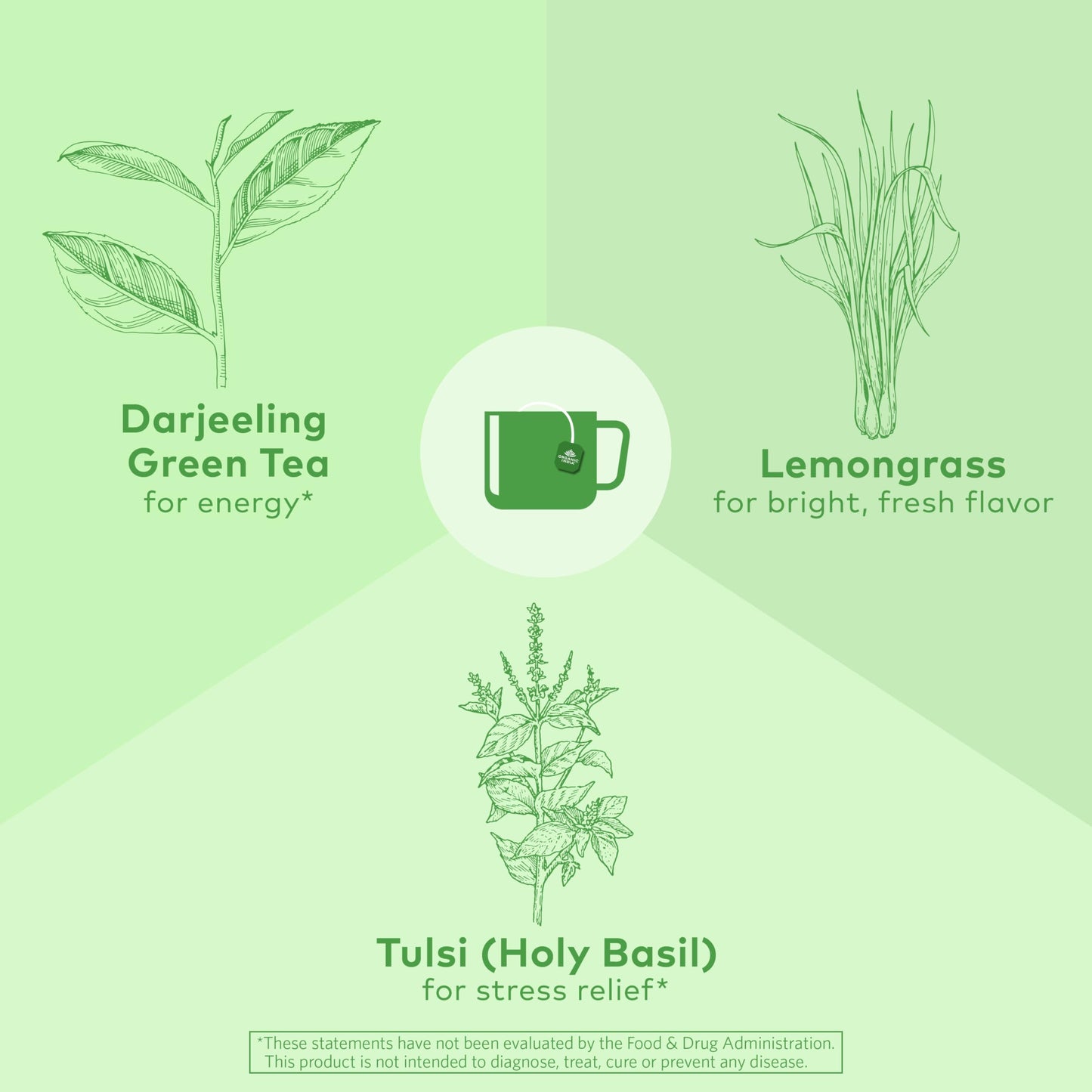 Organic India Tulsi Green Herbal Tea - Stress Relieving & Balancing, Immune Support, Adaptogen, Vegan, USDA Certified Organic, Caffeine-Free - 18