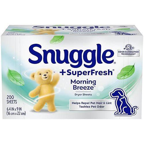 Snuggle SuperFresh Fabric Softener Dryer Sheets, 200 Count, Morning Breeze, Long-Lasting Fresh & Clean Scent, Tackles Pet Odor, Helps Repel Pet Hair