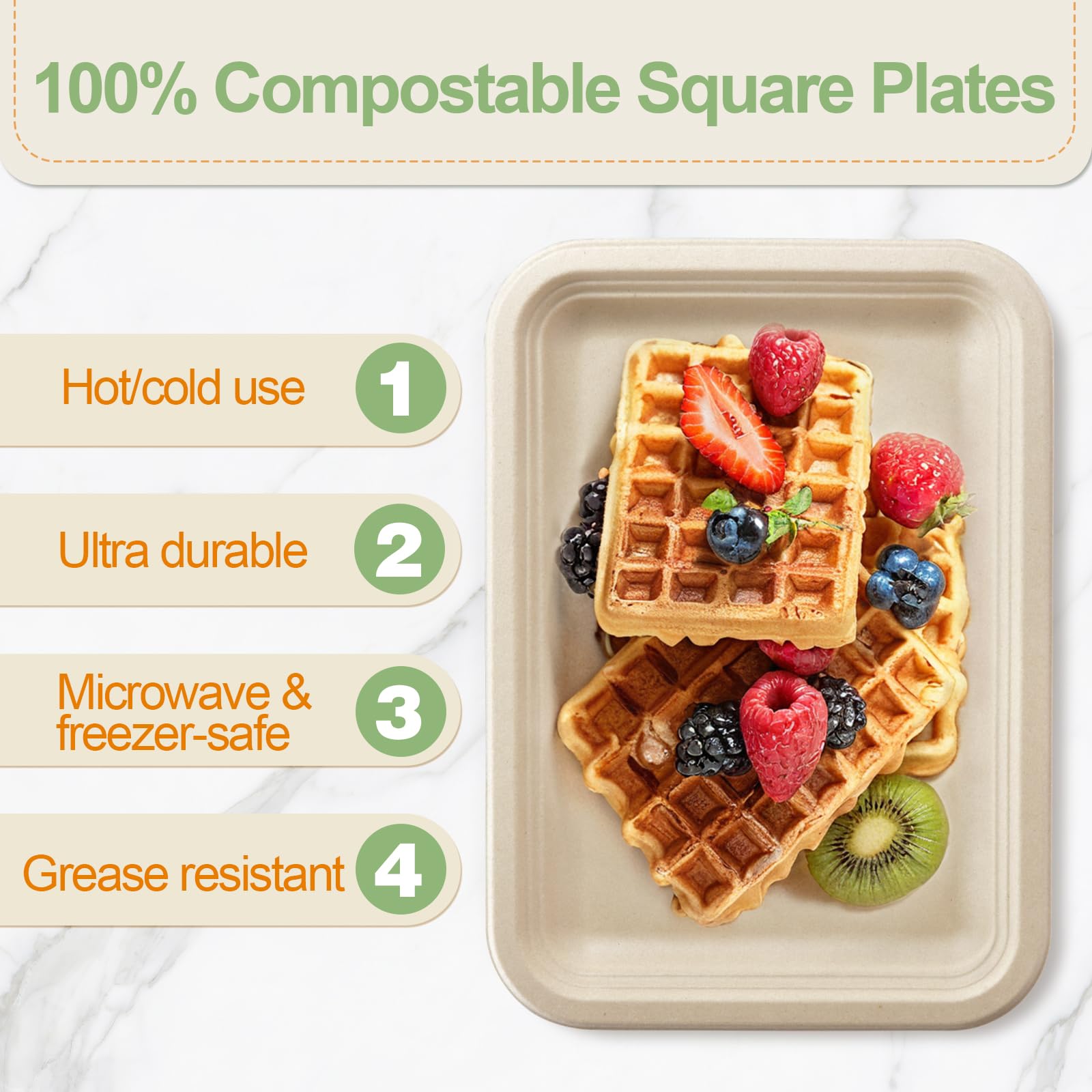 yeehigh Compostable Dessert Plates: 14 Inch Heavy Duty Paper Plates - Biodegradable Sugarcane Bagasse Disposable Plates - 50 Pack