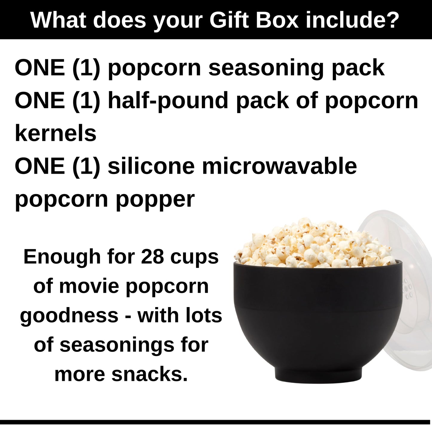 Personalized Gift for Movie Night | Gluten-Free Snack and Custom Set | Popcorn Kernels + Seasoning + Microwavable Popper and Black Box from Dell Cove