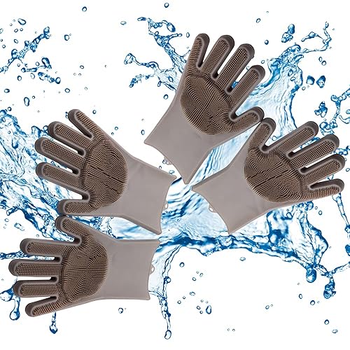 KE WOOW TwoMagic Silicone Pet Brush/Gloves. Silicone reusable cleaning brush, gloves with thick bristles scrubber for hair removal pets, dogs, cats