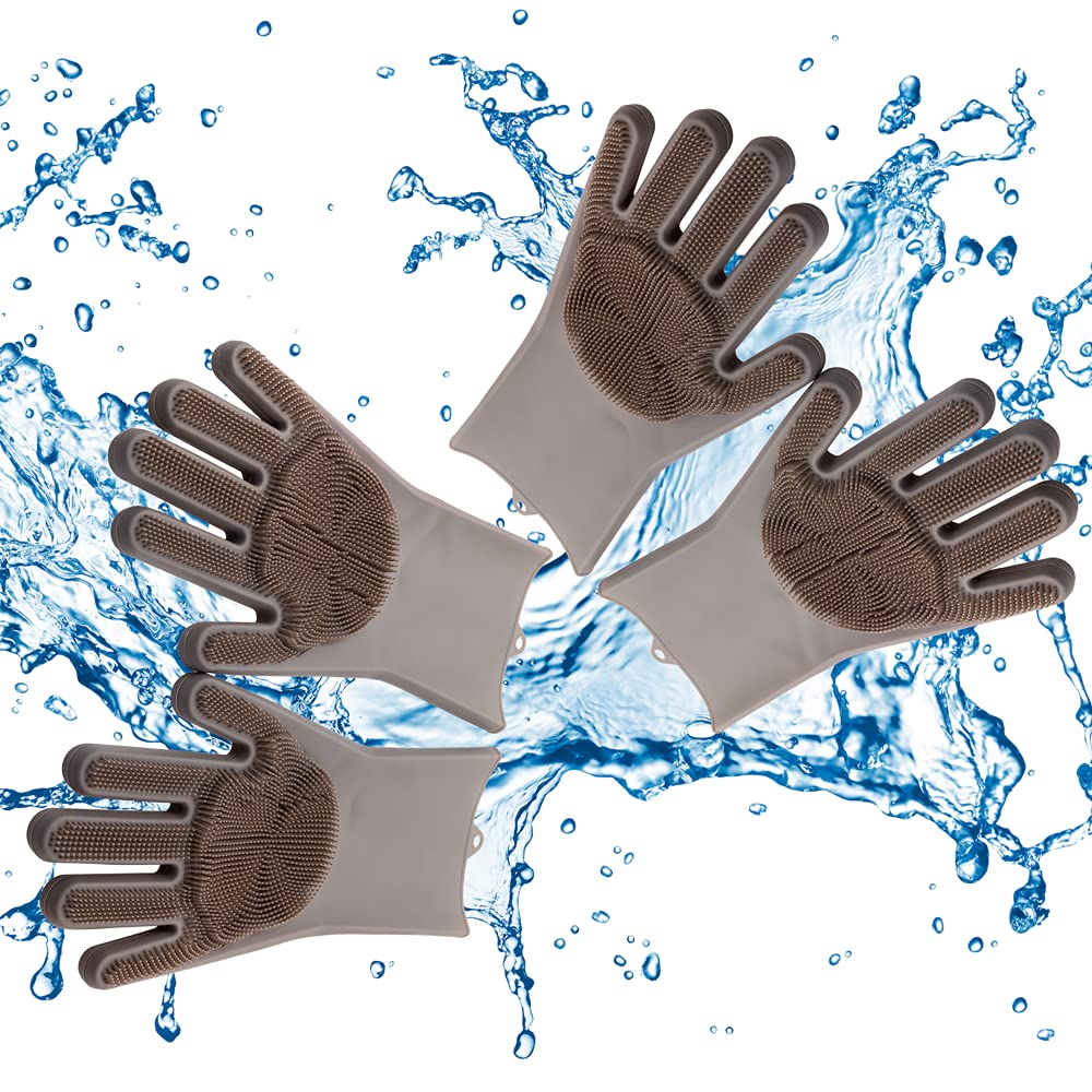 KE WOOW TwoMagic Silicone Pet Brush/Gloves. Silicone reusable cleaning brush, gloves with thick bristles scrubber for hair removal pets, dogs, cats